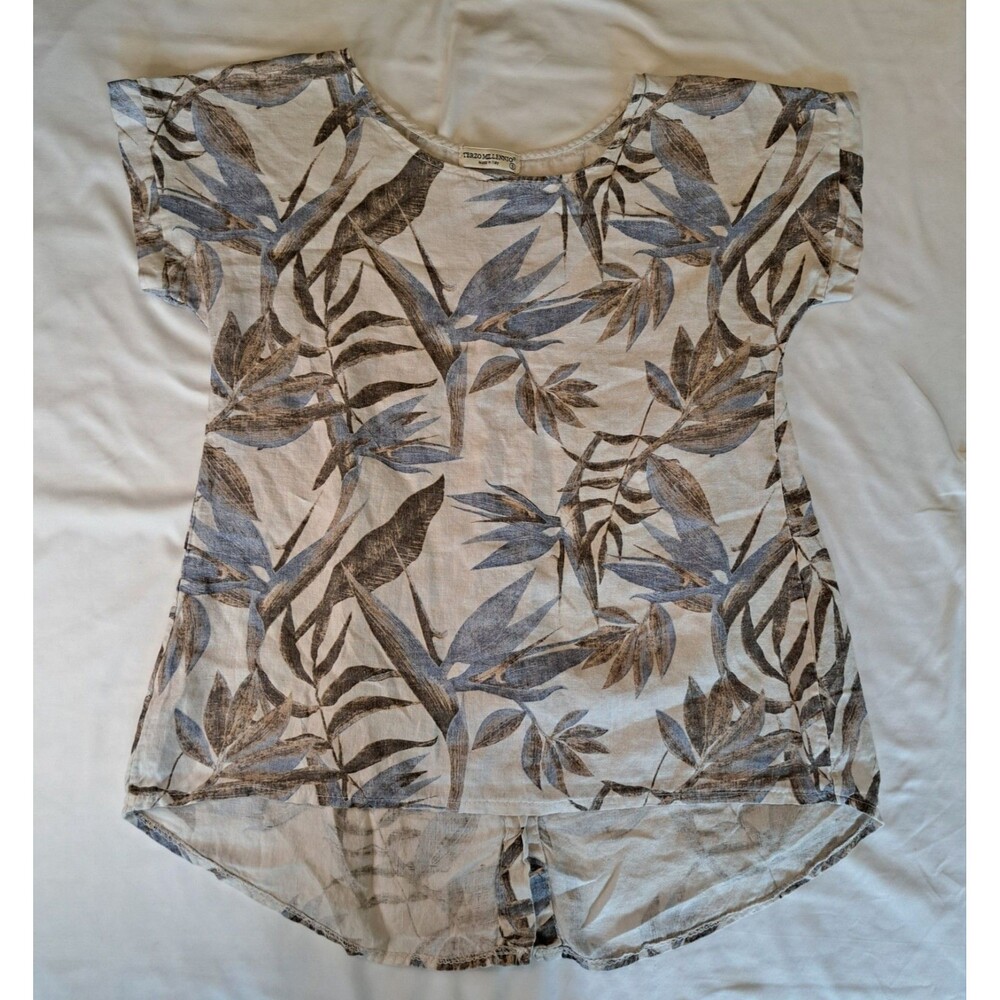 Terzo Millennio‎ Women's Linen Floral Tunic Blouse Button Back S Made in Italy